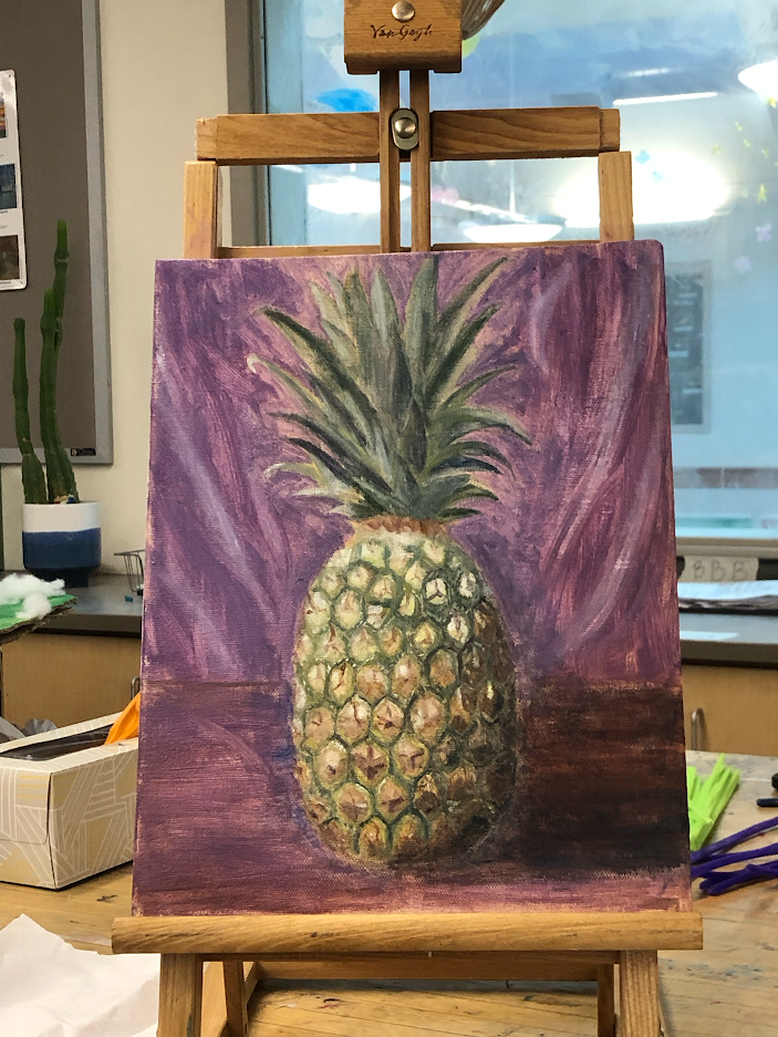 Pineapple, oil pastel, purple background